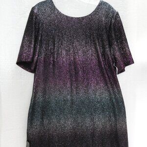 Lane Bryant Purple Blue Ombré Pockets Metallic Midi Sheath Dress Size 14 / 16